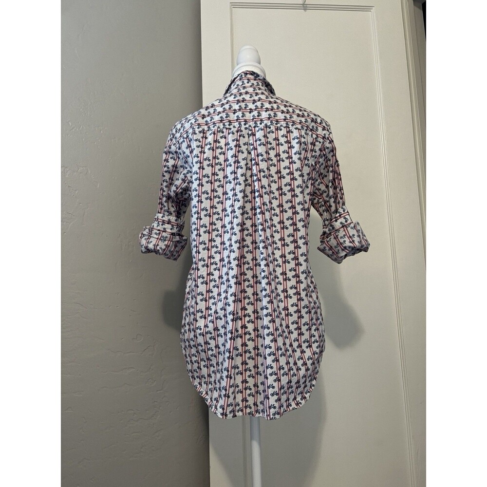 Grayson EUC The Hero 01 XS Button-up Shirt Top Striped Bicycle Print White Red - Picture 9 of 11